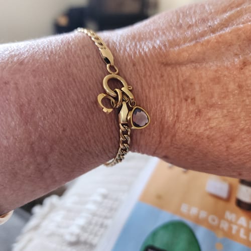 Customer photo review of Letter & birthstone bracelet gold