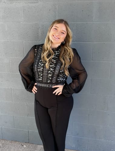 Customer photo review of Nerine Crochet Lace Mesh Jumpsuit - Black