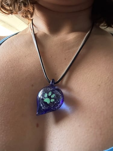 Customer photo review of Pawprint Heart Pendant with Cremation Ash