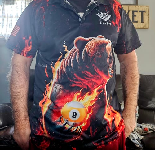 Customer photo review of Maxcorners Billiards Bear Pool 9 Personalized Name, Team Name 3D Shirt For Rojas