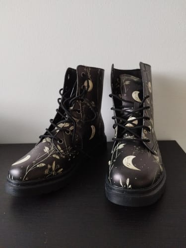Customer photo review of Twilight Garden Boots - Vegan Leather Doc-Style Boots with Durable Stitched on Soles