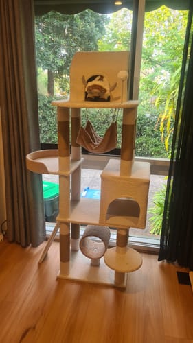 Customer photo review of Ona's Cottage Multi-Tier Cat Tree with Cat Scratching Posts