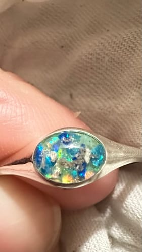 Customer photo review of Silver Oval Ring with Cremation Ashes