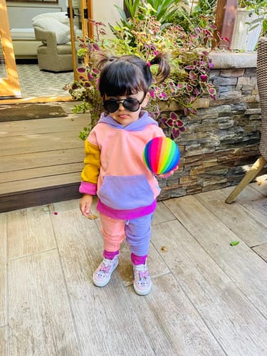 Customer photo review of pocket joggers - purple colorblock