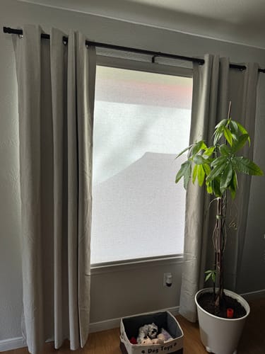 Customer photo review of SmartWings Motorized Light Filtering Roller Shades 70% Blackout Linen