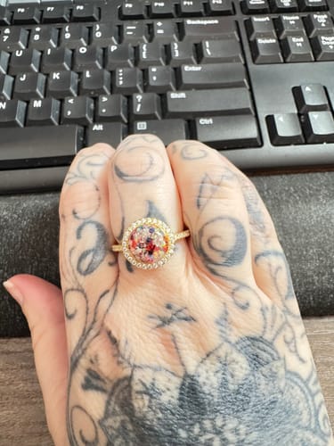 Customer photo review of Bedazzled Circle Opal Cremation Ring