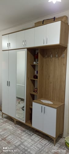 Customer photo review of Rani EA121 Portmanto Boy Aynalı Raflı Ayakkabılık Vestiyer Sepet Ceviz - Beyaz