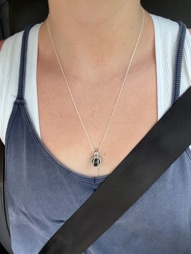 Customer photo review of Silver Cage Pendant with 10mm Glass Marble Infused with Cremains