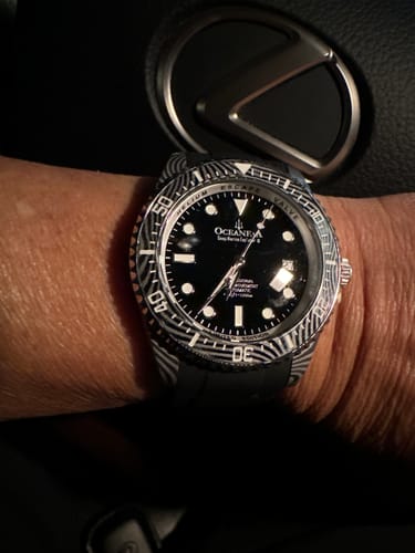Customer photo review of Oceaneva Men's Deep Marine Explorer II 1250m Damascus Steel Watch Rubber Strap
