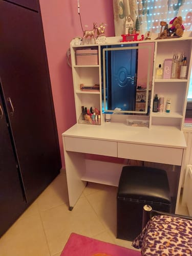 Customer photo review of Τραπέζι Μπουντουάρ Μακιγιάζ Tουαλέτας Κρεβατοκάμαρας Καθρέφτης Με Ντουλάπι Λευκό με Φωτισμό LED Ρυθμιζόμενη Φωτεινότητα RD-T123T14