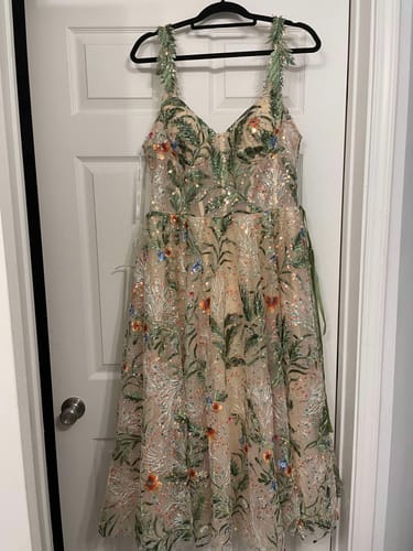 Customer photo review of Straps V Neck Corset Floral Embroidery Beaded Midi Dress