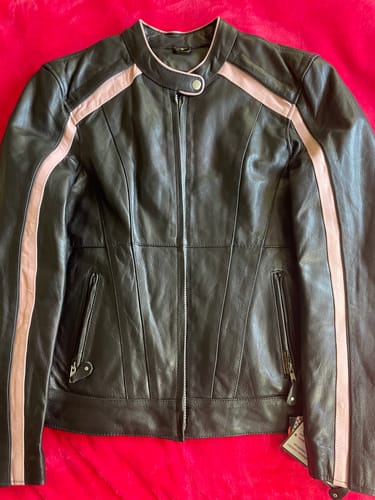 Customer photo review of Hot Leathers JKL1022 Pink Striped Leather Jacket with Reflective Piping