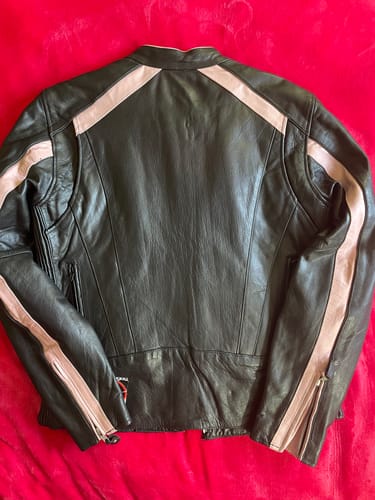 Customer photo review of Hot Leathers JKL1022 Pink Striped Leather Jacket with Reflective Piping