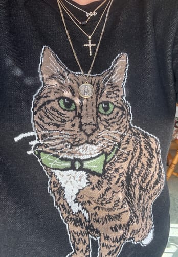 Customer photo review of Cat With Bow Tie - Custom Knitted Sweater