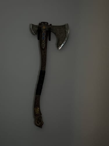 Customer photo review of Hand-forged Leviathan axe with leather wrap "Ragnarok Kratos axe"