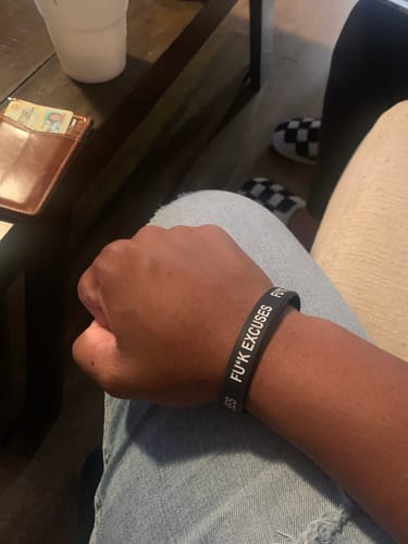 Customer photo review of F*ck Excuses Rubber Wrist Band by Iron Addicts Brands | CT Fletcher