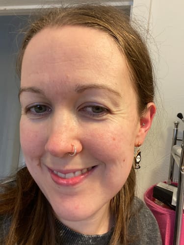 Customer photo review of Triple Sided Micro Gem Titanium Hinged Nose Hoop