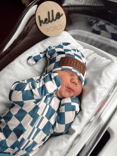 Customer photo review of Personalized Bamboo Zippy - Blueberry Checkerboard