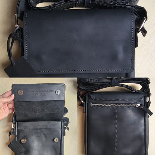 Customer photo review of Шкіряна чоловіча сумка з іменним гравіюванням, подарунок другові
