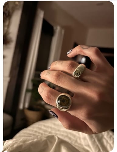 Customer photo review of Hand Painted Brown Silver Bubble Eye Ring