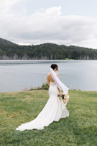 Customer photo review of Huntleigh Pearl Earrings - Gold