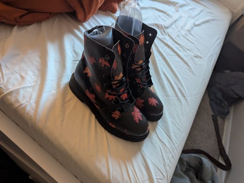 Customer photo review of Cozy Autumn Boots - Vegan Leather Doc-Style Boots with Durable Stitched on Soles