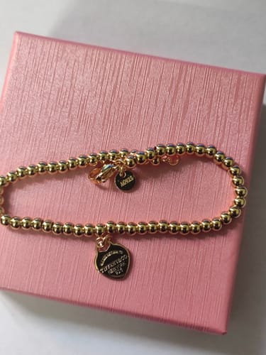 Customer photo review of TinyPresent Heart Tag Bead Bracelet in Yellow Gold