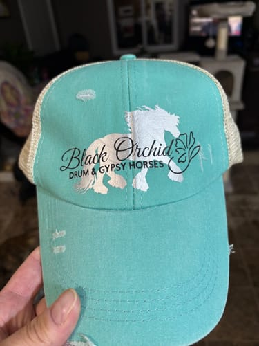 Customer photo review of Wholesale Breathable Mesh Washed Distressed Crossover Ponytail Baseball Cap