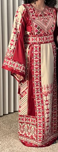 Customer photo review of Beige/Burgundy Triangle Full Embroidered Thobe