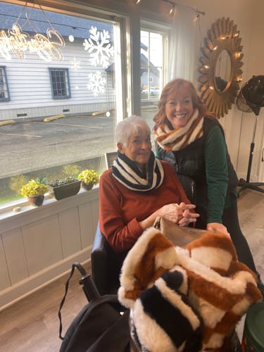 Customer photo review of Striped Fuzzy Faux Fur Twisted Infinity Scarf /3 Pieces