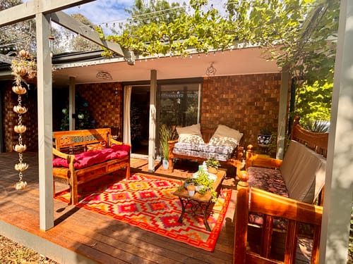 Customer photo review of Lhasa Orange And Violet Moroccan Recycled Plastic Outdoor Rug