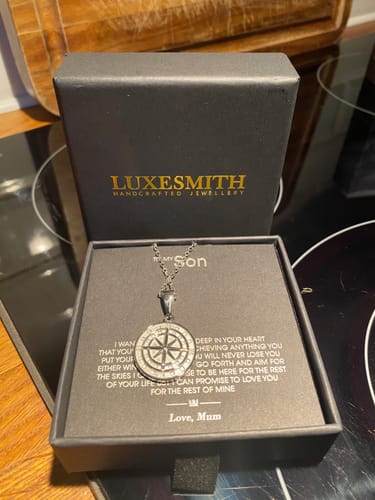 Customer photo review of "To My Son" - Compass Pendant