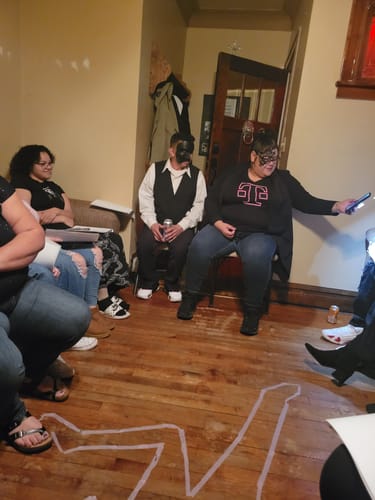 Customer photo review of Masquerade Ball/Carnival Murder Mystery Host Your Own Game Kit