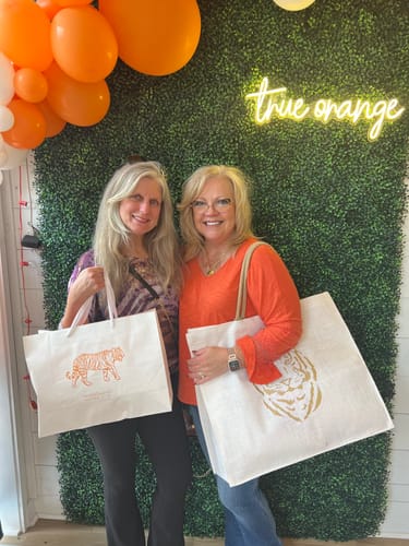 Customer photo review of Large Easy Tiger Burlap Tote - Gold