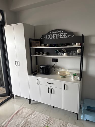 Customer photo review of Rani JE148 Kahve Köşesi Çok Amaçlı Dolap 6 Kapaklı 1 Çekmeceli Kiler Mutfak Dolabı Beyaz