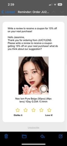 Customer photo review of Neo Ism Pure Beige (50pcs) (Mpc lens) 1Day G.DIA 13.4mm