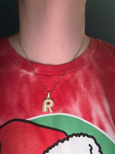 Customer photo review of Bubble letter necklace