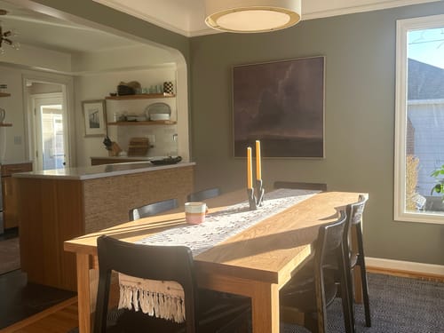 Customer photo review of Slim Tapered Leg Dining Table - Specifications: