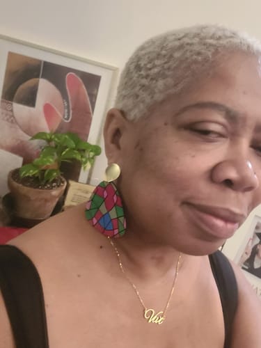 Customer photo review of Winnie Wooden STUD earrings