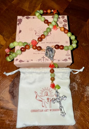 Customer photo review of FREE Today: Immaculate Heart of Mary & Crucifix of 8 mm Round Multicolor Jade Nylon Cord Rosary