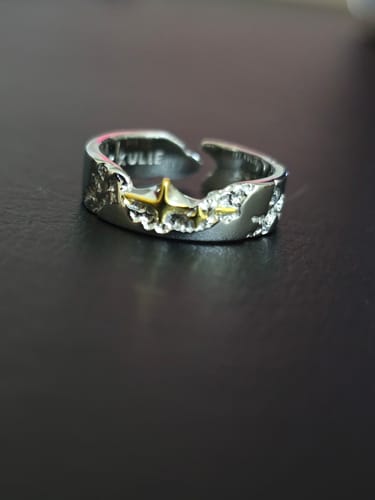 Customer photo review of "Starfall" 925 Sterling Silver Adjustable Meteorite Texture Promise Couple's Rings