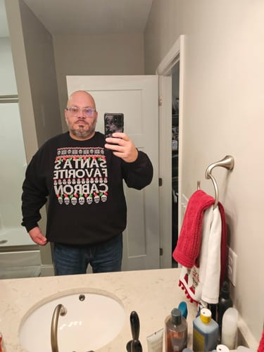 Customer photo review of Santa's Favorite Cabron OG Navidad Sweatshirt