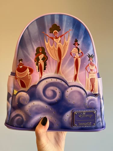 Customer photo review of Loungefly Disney Hercules Muses Clouds Mini Backpack