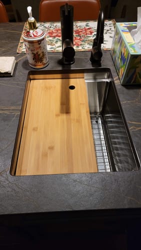 Customer photo review of Workstation Bar Sink Accessory - 9" Bamboo Cutting Board (LCB9)