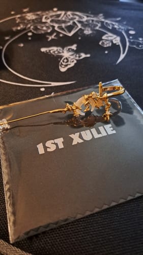 Customer photo review of "MYTH OF THE MOON" 925 Sterling Silver Statement Celestial Moon Dangle Needle Piercing Earring