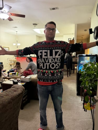 Customer photo review of Premium Fleece-lined FELIZguy NAVIDAD PUTOS Sweatshirt