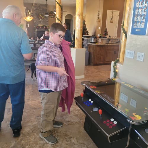 Customer photo review of Cocktail Arcade Machine 4600 Games 32 inch screen Tilt Up Black Multi Cade