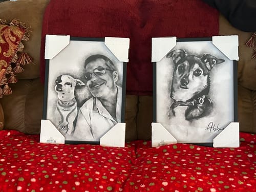 Customer photo review of Personalized Pet Drawing Style Portrait Prints