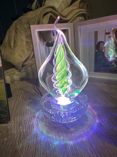 Customer photo review of Illuminated Memorial Glass Flame with Cremation Ashes