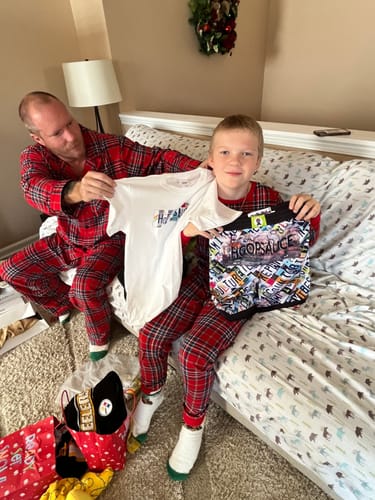 Customer photo review of The Hoop Sauce Youth License Plate Basketball T-shirt